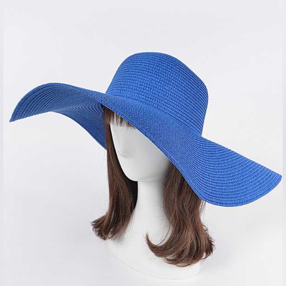 Blue Straw Sun Floppy Hat